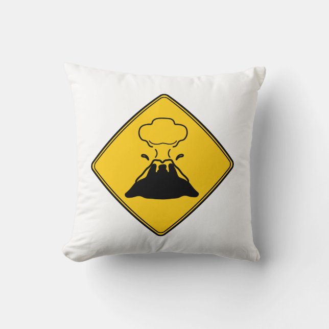 Road Sign- Volcano Throw Pillow (Front)