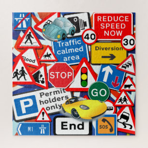 Road Signs and Cars Jigsaw Puzzle