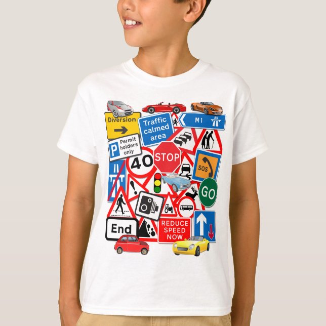 Road Signs and Motorcars T-Shirt (Front)
