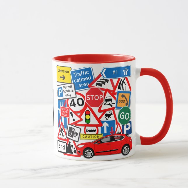 Road Signs and Red Motorcar Mug (Right)