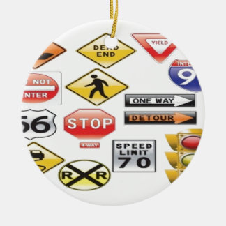 Road signs and traffic light design ceramic ornament