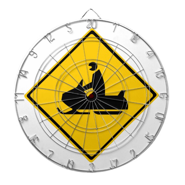 Road Snowmobile Warning Sign Snow Winter Dart Board (Front)