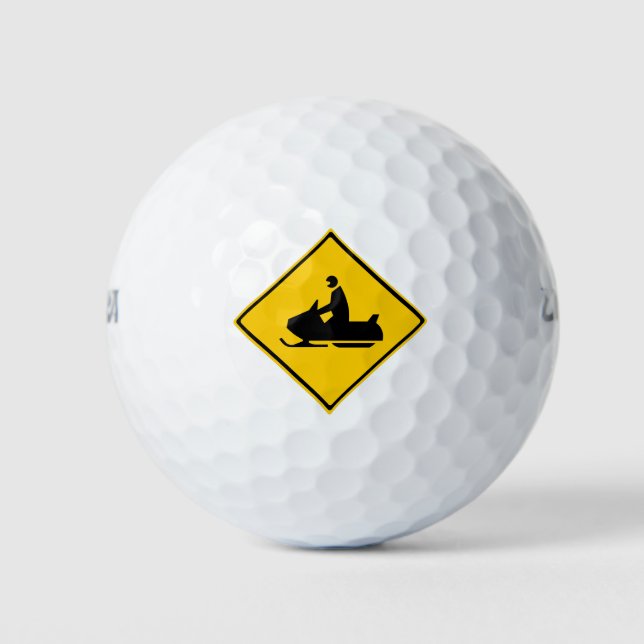 Road Snowmobile Warning Sign Snow Winter  Golf Balls (Front)