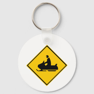 Road Snowmobile Warning Sign Snow Winter Keychain