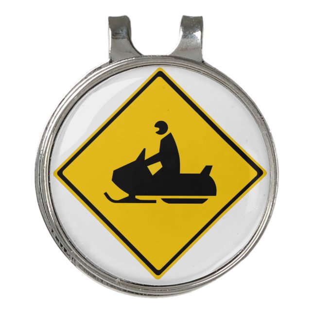 Road Snowmobile Warning Sign Snow Winter Plus Golf Hat Clip (Front)