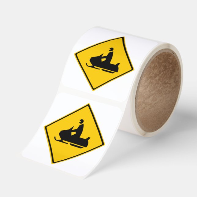 Road Snowmobile Warning Sign Snow Winter  Square Sticker (Roll)