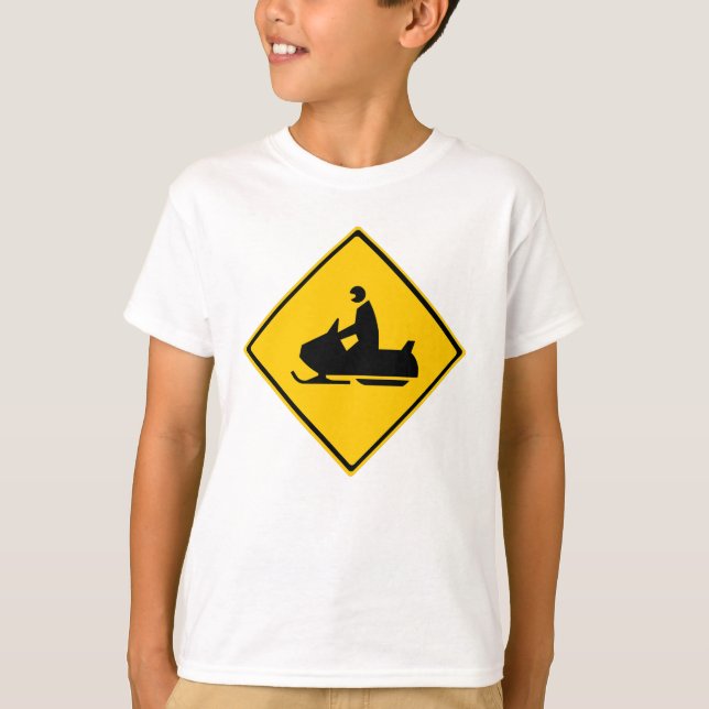 Road Snowmobile Warning Sign Snow Winter T-Shirt (Front)