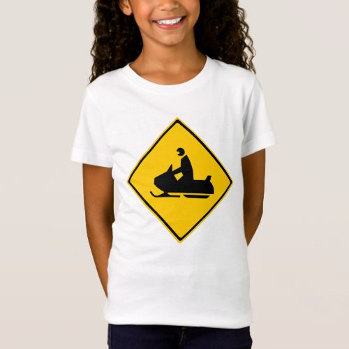 Road Snowmobile Warning Sign Snow Winter T_Shirt