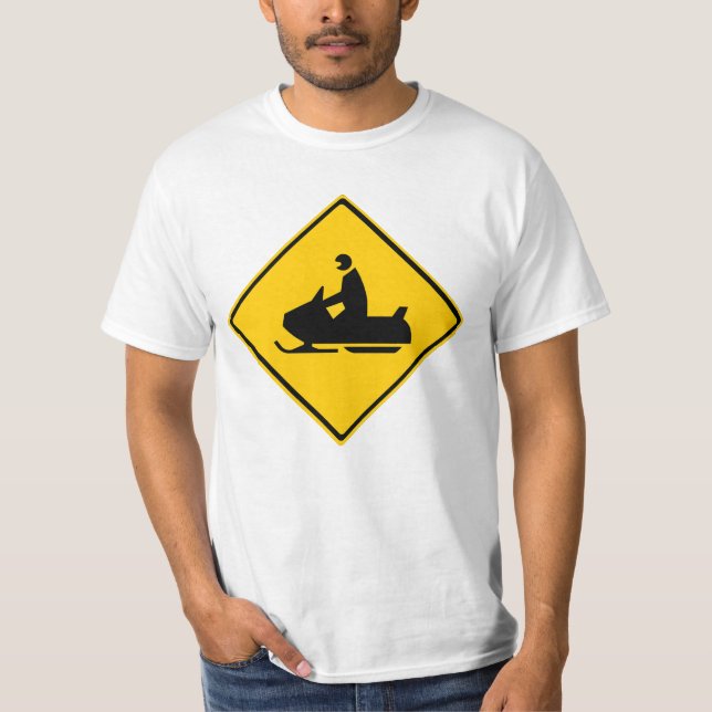 Road Snowmobile Warning Sign Snow Winter T-Shirt (Front)
