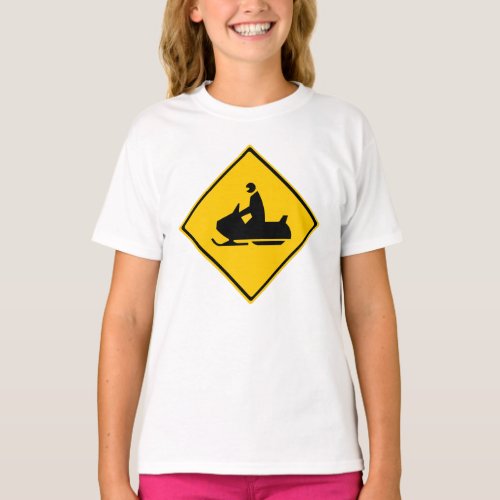 Road Snowmobile Warning Sign Snow Winter T_Shirt