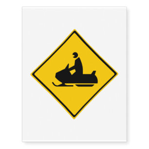 Road Snowmobile Warning Sign Snow Winter Temporary Tattoos