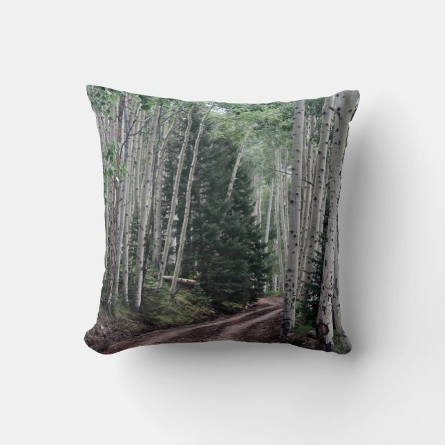 Road Through The Birch Throw Pillow (Front)