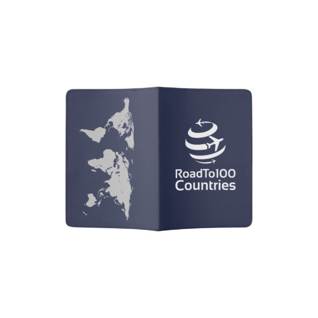 Road To 100 Countries -Navy Blue Passport Holder (Opened)