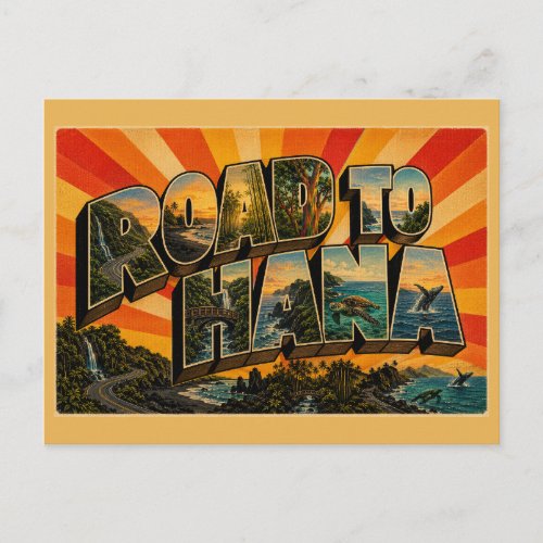 Road to Hana Hawaii Rainforest Waterfall Coast Art Postcard