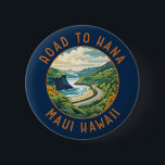 Road to Hana Maui Hawaii Retro Distressed Circle Button<br><div class="desc">Road to Hana in a vector art style. The Hana Highway is a 64.4-mile-long stretch of Hawaii Routes 36 and 360 which connects Kahului to the town of Hana in east Maui.</div>