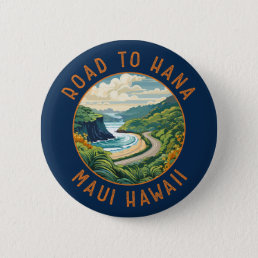 Road to Hana Maui Hawaii Retro Distressed Circle Button