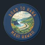 Road to Hana Maui Hawaii Retro Distressed Circle Magnet<br><div class="desc">Road to Hana in a vector art style. The Hana Highway is a 64.4-mile-long stretch of Hawaii Routes 36 and 360 which connects Kahului to the town of Hana in east Maui.</div>
