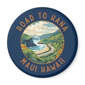 Road to Hana Maui Hawaii Retro Distressed Circle Magnet