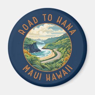 Road to Hana Maui Hawaii Retro Distressed Circle Magnet