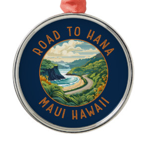 Road to Hana Maui Hawaii Retro Distressed Circle Metal Ornament