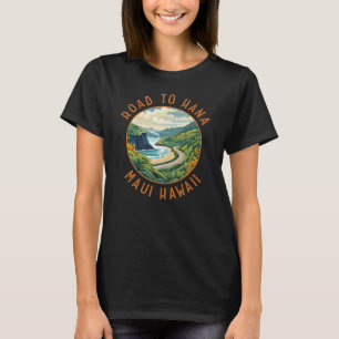 Road to Hana Maui Hawaii Retro Distressed Circle T-Shirt