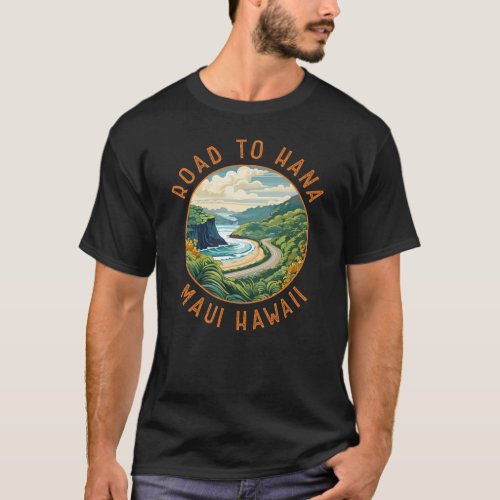 Road to Hana Maui Hawaii Retro Distressed Circle T_Shirt