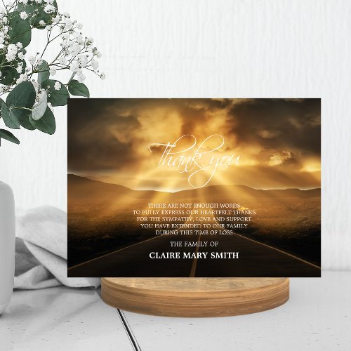 Road to Heaven Sun Memorial Funeral PHOTO Thank You Card