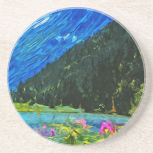 Road to Seward Alaska Abstract Impressionism Drink Coaster