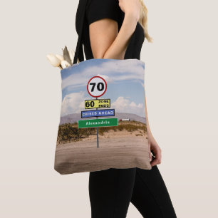 Road Trip 70th Birthday Funny Signs Add Your Name Tote Bag