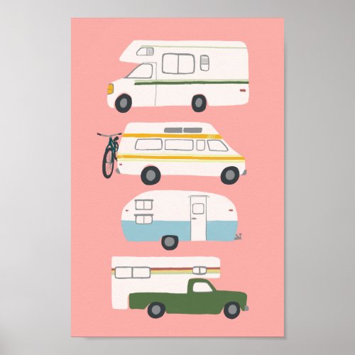 ROAD TRIP Campervan vanlife RV Trailer Pink Poster