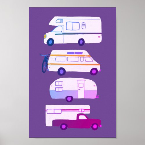 ROAD TRIP Campervan vanlife RV Trailer Purple Poster