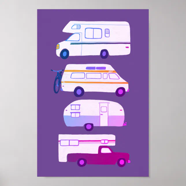 ROAD TRIP! Campervan vanlife RV Trailer Purple Poster | Zazzle