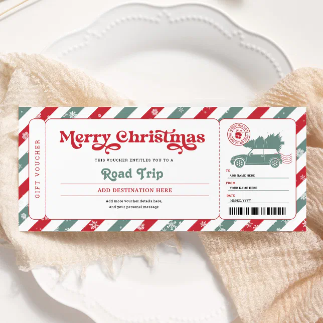 Road Trip Christmas Gift Ticket Voucher Invitation

