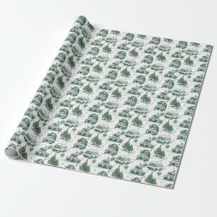 Road trip Christmas holiday toile   green Wrapping Paper
