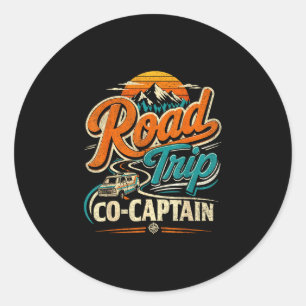 Road trip co captain vintage family travel camper  classic round sticker