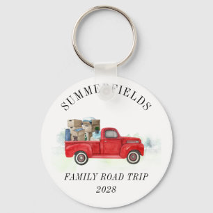 Road Trip Family Summer Vacation Red Truck Custom Keychain