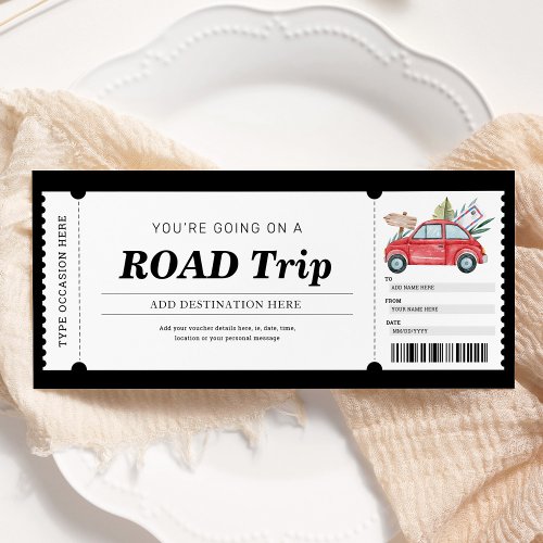 Road Trip Gift Ticket Trip Travel Voucher Invitation