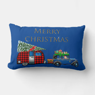 Road Trip Santa Blue Lumbar Pillow