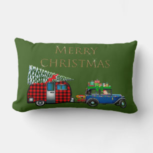 Road Trip Santa green Lumbar Pillow