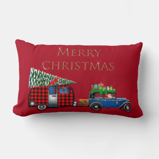 Road Trip Santa Red Lumbar Pillow (Front)
