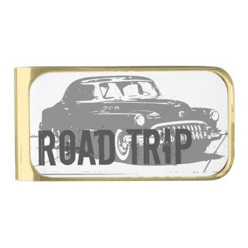 Road Trip Vintage Car Gold Finish Money Clip