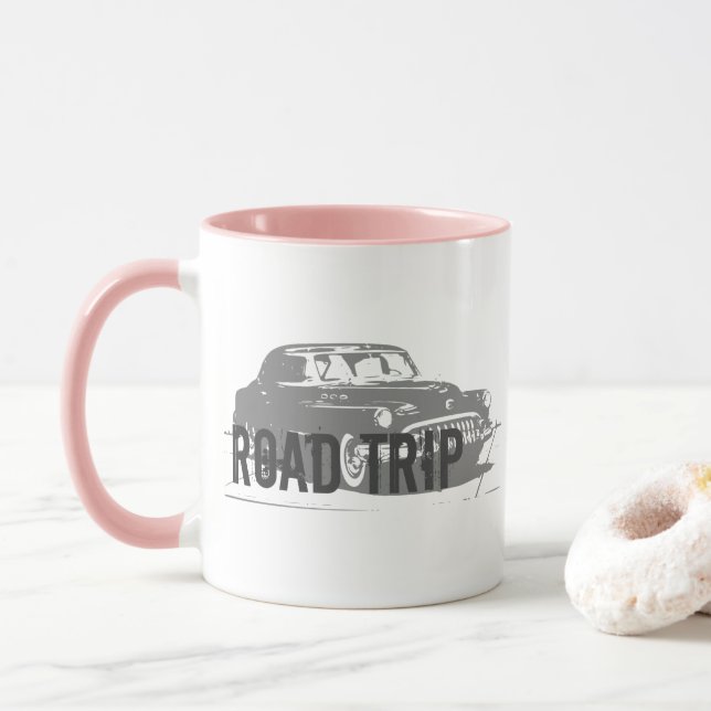 Road Trip Vintage Car Mug (With Donut)