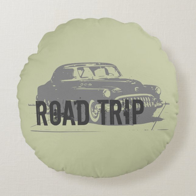 Road Trip Vintage Car Round Pillow (Front)