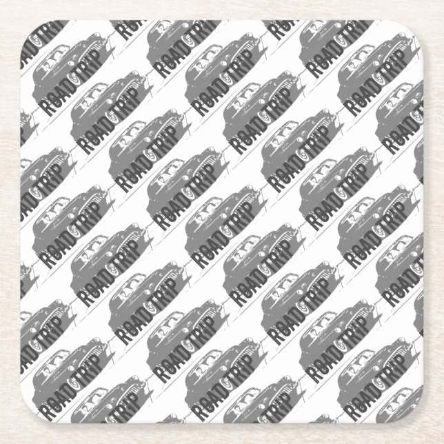 Road Trip Vintage Car Square Paper Coaster (Front)