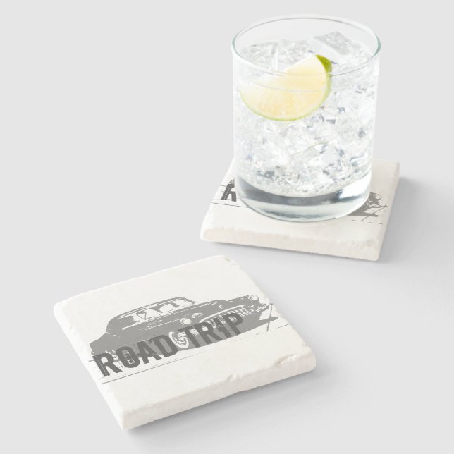 Road Trip Vintage Car Stone Coaster (Side)