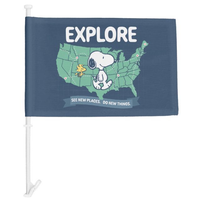 Road Trippin | Peanuts Explore Car Flag (Front)