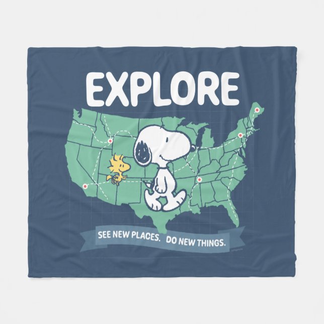 Road Trippin | Peanuts Explore Fleece Blanket (Front (Horizontal))