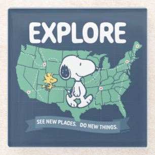 Road Trippin Peanuts Explore Glass Coaster