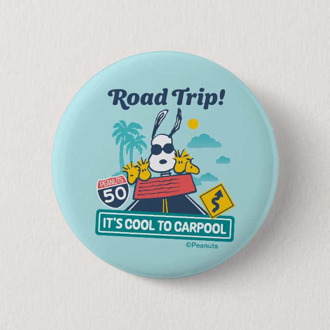 Road Trippin | Peanuts It's Cool To Carpool Button (Front)