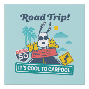 Road Trippin Peanuts It's Cool To Carpool Faux Canvas Print